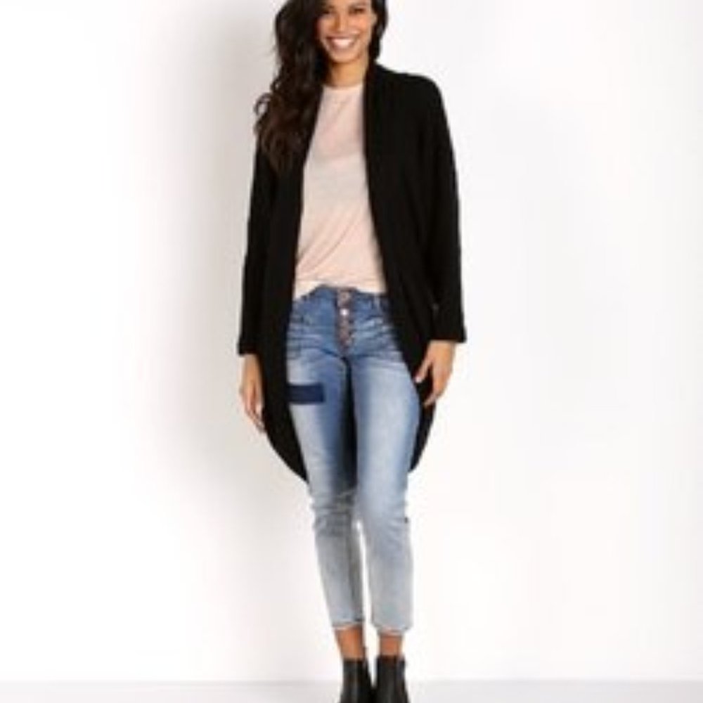 LNA black Waffle Knit oversized wrap Cocoon cardigan activewear Sweater XS/S